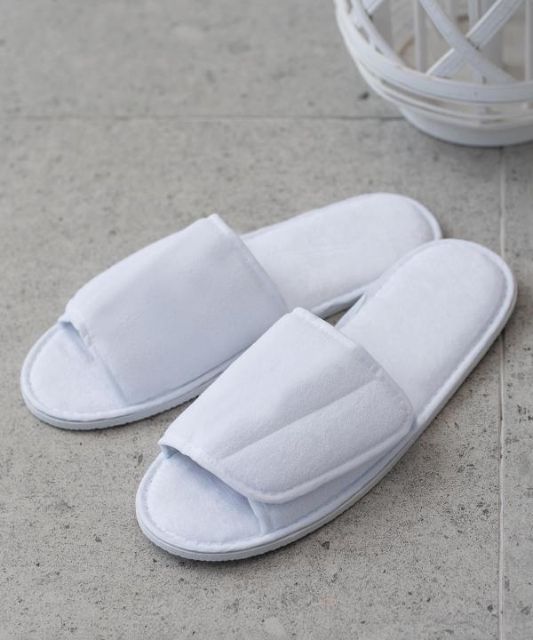 Open-toe slippers with hook and loop strap