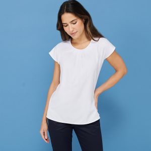 Women's pleat front short sleeve blouse
