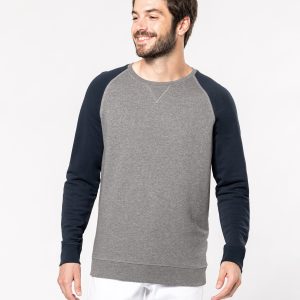 Men's two-tone organic crew neck raglan sleeve sweatshirt