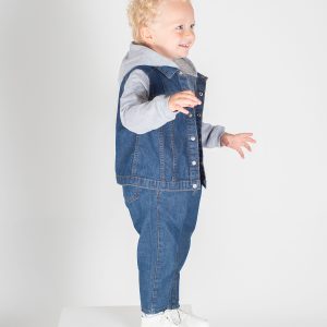 Denim jacket with fleece hood and sleeves