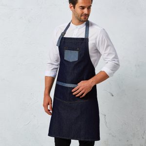 Domain contrast denim bib apron