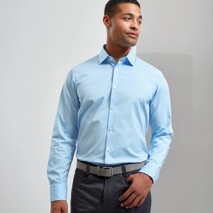 Stretch fit cotton poplin long sleeve shirt