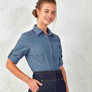 Women's poplin cross-dye roll sleeve shirt