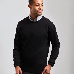 Crew neck cotton-rich knitted sweater