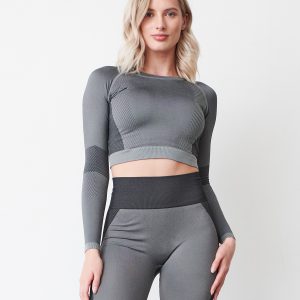 Women's seamless panelled long sleeve crop top